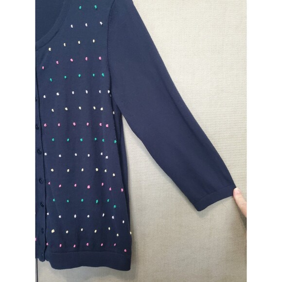Talbots Petites Navy Cotton Embroidered Dots Button-Up Cardigan Size LP - Picture 2 of 6